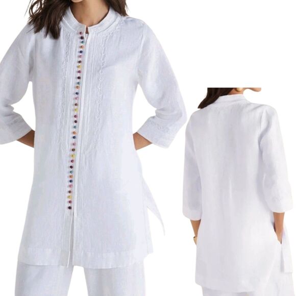 Soft Surroundings Desert Linen Tunic Womens Small Full Zip 3/4 Sleeve Bohemian - Picture 2 of 13